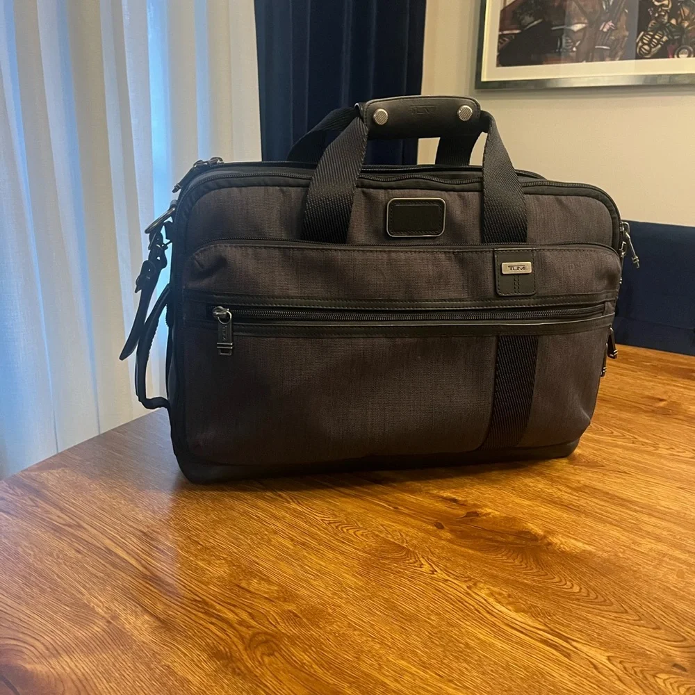 TUMI Alpha Bravo Grayson 3-Way Brief Backpack Briefcase - Charcoal Grey - GOOD